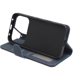 Modra preklopna torbica za Honor 600 Pro z magnetnim zapiranjem, notranjim TPU ohišjem, režami za kartice in funkcijo stojala nudi celovito zaščito in praktično uporabo.