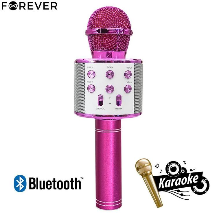 Mikrofon in zvočnik FOREVER BMS-300, BT, USB, microSD, AUX-in, karaoke, roza