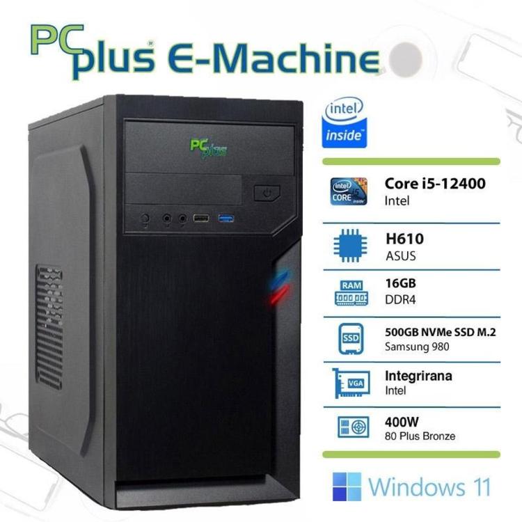 Namizni računalnik PCPLUS E-machine i5-12400 16GB 500GB NVMe SSD Windows 11 Pro