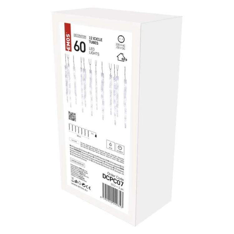 Božična girlanda Emos, LED, 12x ledena sveča, 3,6 m, zunanja in notranja, hladna