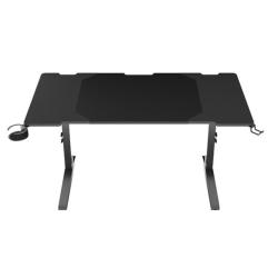 Gaming miza Genesis Homl Modular 160, črna, sprednji pogled z delovno površino 160 x 75 cm in stranskimi dodatki.
