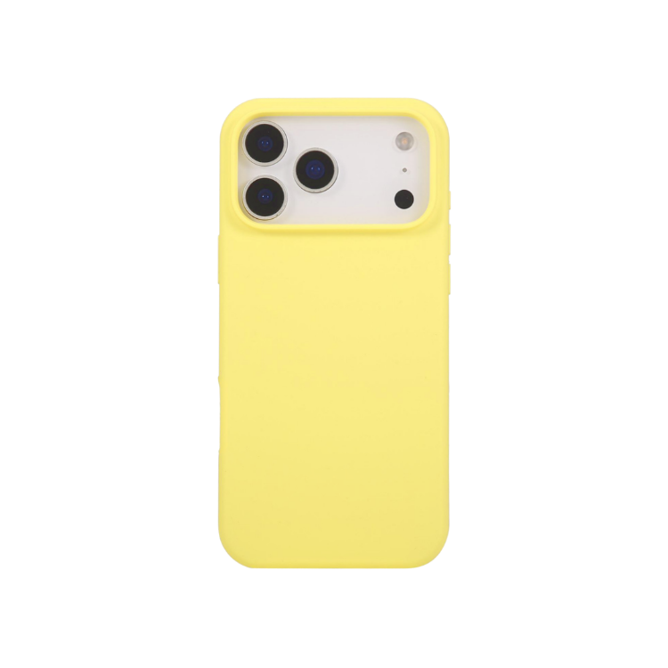 Silikonski rumen ovitek za Apple iPhone 17 Pro z mehkim (soft touch) zaključkom in natančno oblikovanim izrezom za kamero