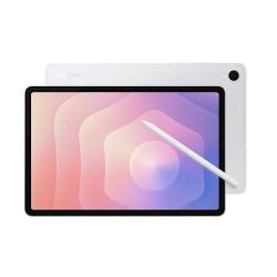 Samsung Galaxy Tab S11 SM-X730 srebrne barve s pisalom S Pen, prikaz sprednje in zadnje strani.