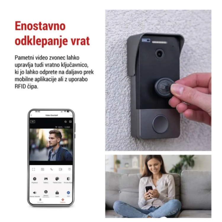 GoSmart video zvonec IP-20PoE; odklepanje vrat z RFID obeskom ter upravljanje prek mobilne aplikacije.