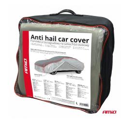 Embalaža zložene prevleke z ročajem in napisom "Anti hail car cover", prikazane velikosti in lastnosti.