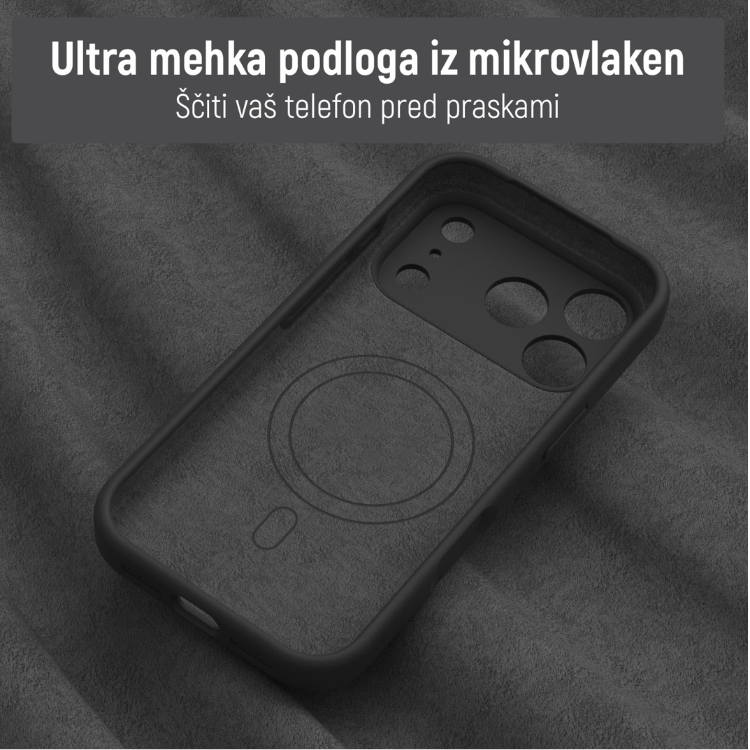 Notranjost modrega ovitka N‑Soft Magnetic z mehko podlogo iz mikrovlaken za zaščito telefona pred praskami.