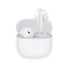 Bele Xiaomi brezžične slušalke v odprtem polnilnem etuiju s sijajnim ohišjem in LED indikatorjem.