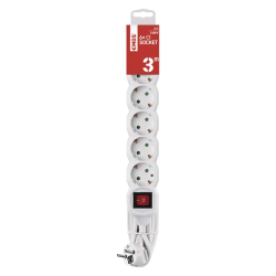 Podaljšek Emos 3 m / 6 vtičnic / s stikalom / beli / PVC / 1,5 mm2