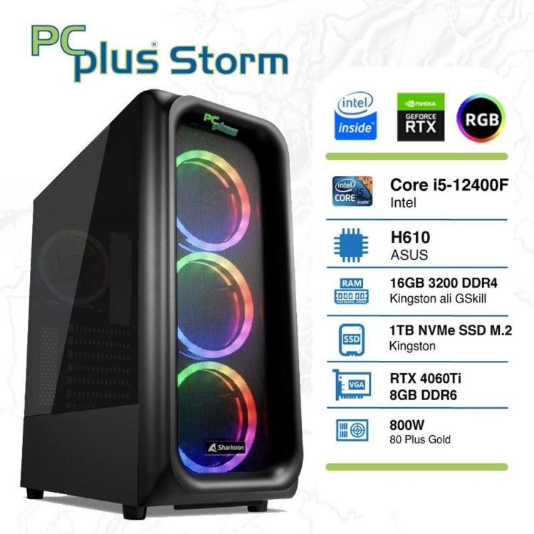 Računalnik PCPlus Storm i5-12400F / 16GB / 1TB NVMe SSD / GeForce RTX 4060 Ti DDR6 8GB / RGB