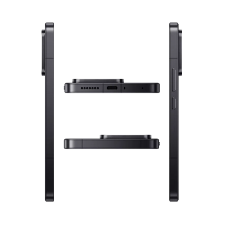 Xiaomi 17T Pro, stranski in spodnji pogled, raven okvir, USB-C priključek in modul kamere.