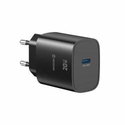 Hitri stenski polnilnik Swissten Edge GaN 20 W v elegantni črni izvedbi z USB‑C Power Delivery izhodom omogoča hitro in učinkovito polnjenje pametnih telefonov, tablic ter drugih združljivih naprav.