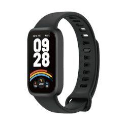 Xiaomi pametna zapestnica z barvnim zaslonom in črnim športnim paščkom za spremljanje aktivnosti.
