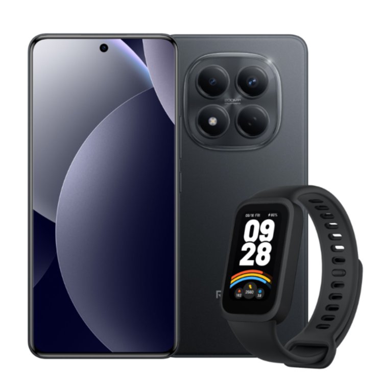 Xiaomi pametni telefon s trojno kamero in velika zaslonom, ob njem črna pametna zapestnica Xiaomi.