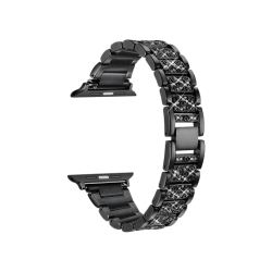  Črn kovinski pašček s kristali, robustna zgradba in zložljivo zapenjanje, za Apple Watch (42/44/45).
