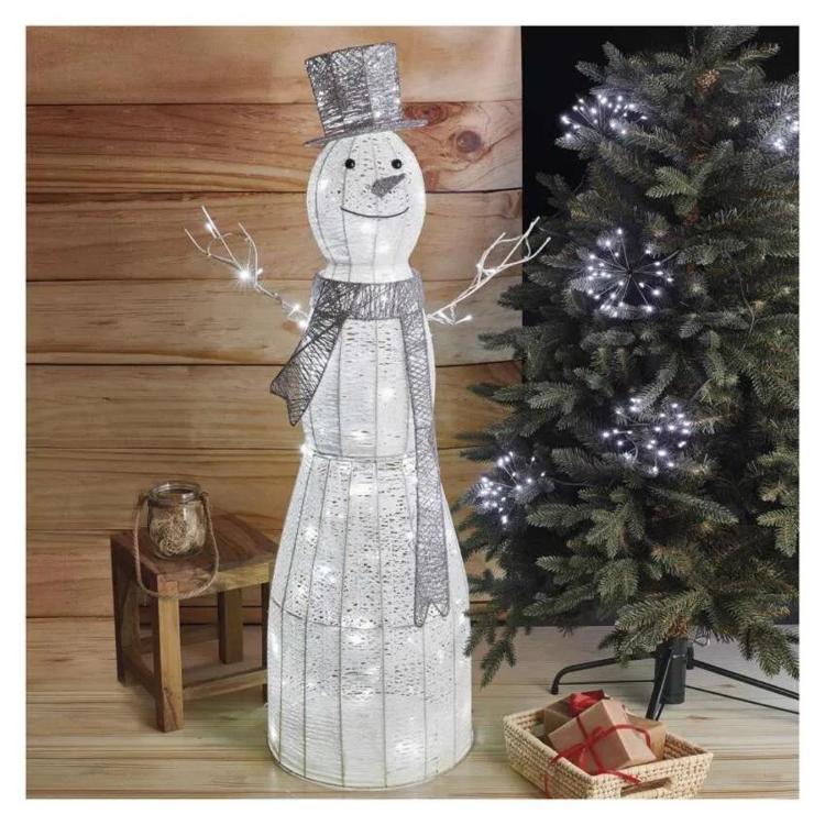 Božični snežak iz trstike LED, 124 cm, notranji, hladna bela