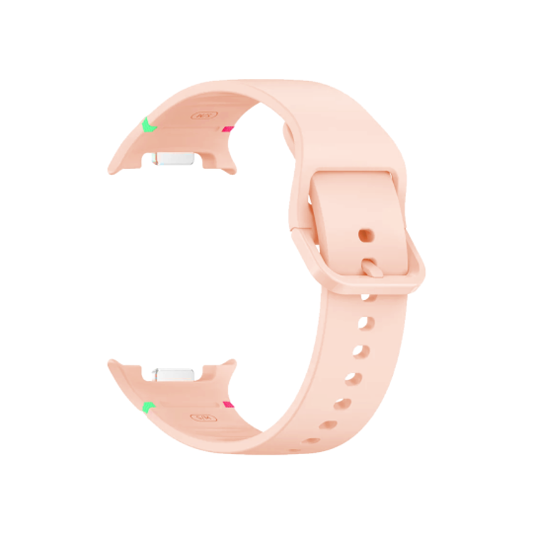 Svetlo rožnat silikonski pašček Samsung Stitch za Galaxy Watch, mehak material, barvni detajli in klasična zaponka.