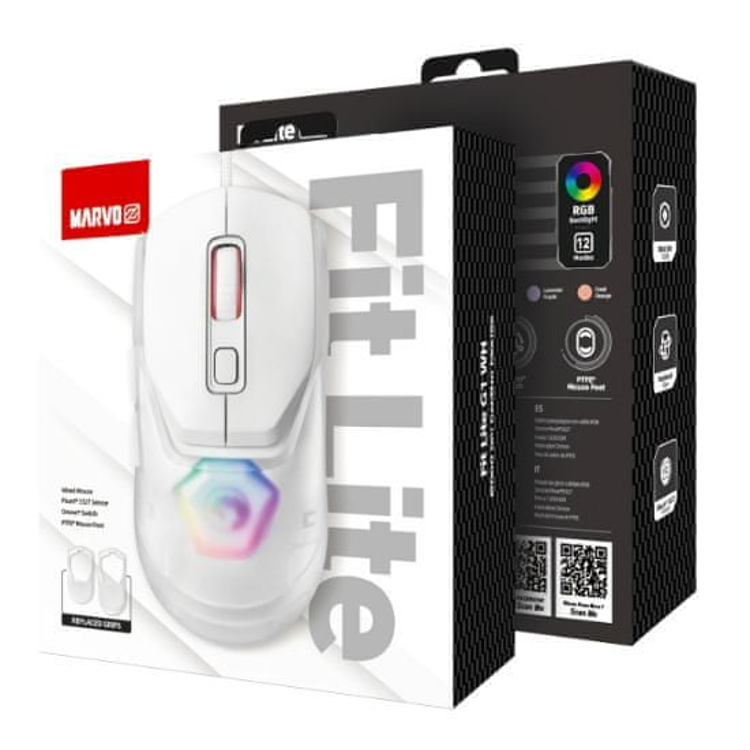 Miška Marvo Fit Lite G1, gaming, bela