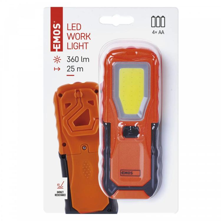 Ročna LED delovna svetilka Emos 5W COB LED, 360 lm, 4× AA