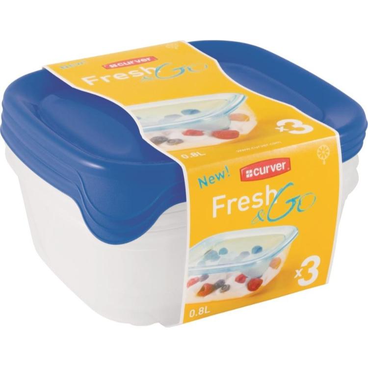 Set posod za shranjevanje Curver, 3 x 0,8l, modra