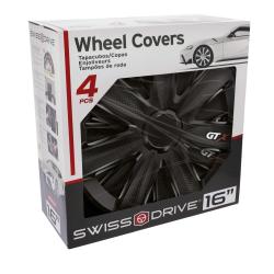 Škatla SWISS DRIVE z oknom, viden črn pokrov GT X; napis “Wheel Covers”, 4 kosi, 16"
