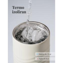 EQUA kremno bel termo lonček z dvojno izolacijo ohranja pijačo hladno do 15 ur in toplo do 8 ur.