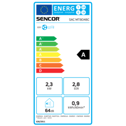 Energijska nalepka EU za Sencor klimatsko napravo SAC MT8048C z razredom učinkovitosti A in podatki o porabi ter hrupu