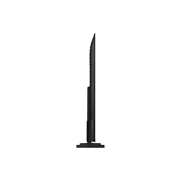 Samsung Mini LED TV UE85M70HAU, tanek stranski profil z robustnim stojalom, pogled s strani.