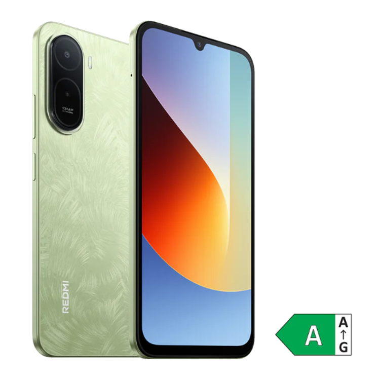 Pametni telefon Redmi A7 Pro v Palm Green ohišju, prikaz spredaj in zadaj, velik zaslon z zarezo ter dvojna kamera 13 MP.