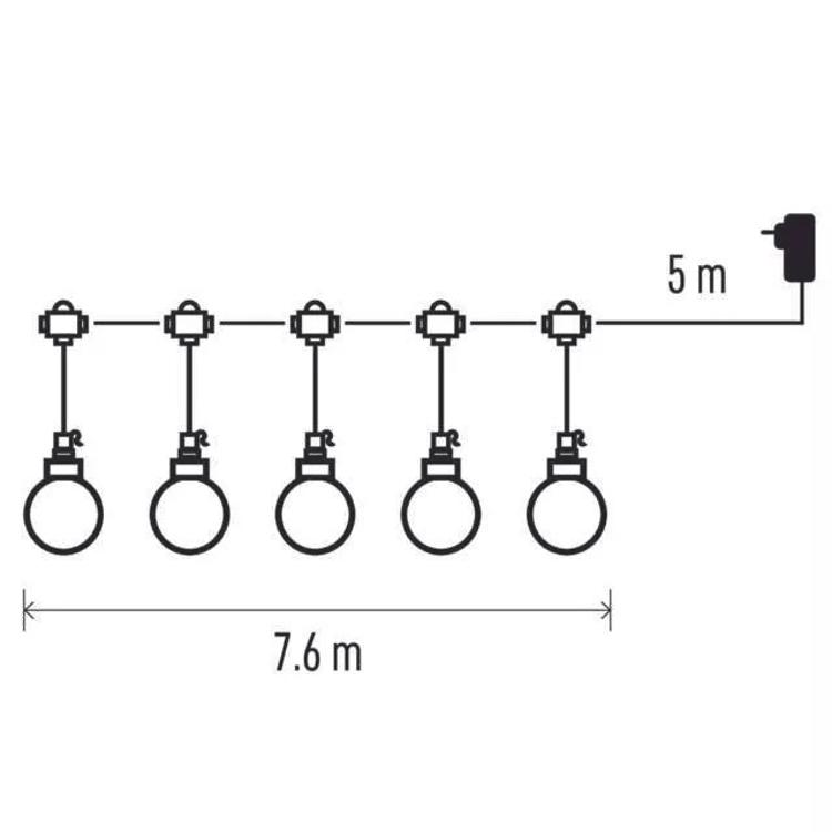 Svetlobna veriga 20 LED, 20x party lučke, 7,6 m, zunanja in notranja, topla bela