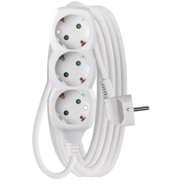 Podaljšek Emos 5 m / 3 vtičnice / beli / PVC / 1,5 mm2