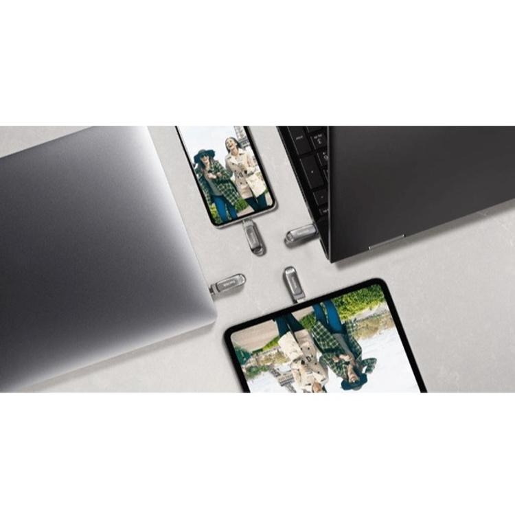  USB ključ SanDisk 64GB, USB-C, USB-A, Ultra Dual LUXE, 3.1, srebrn, kovinski
