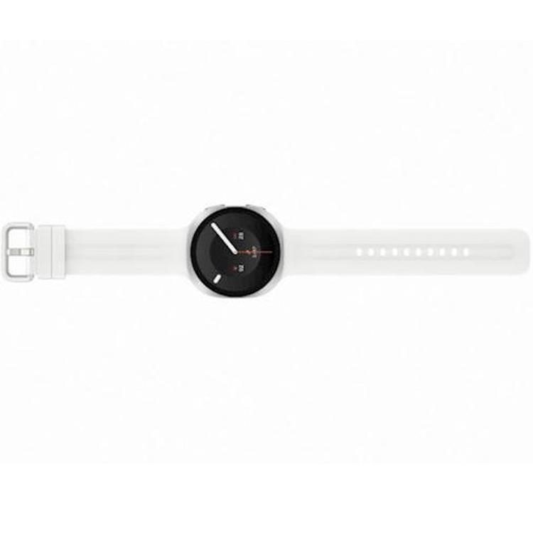 Elegantna pametna ura Galaxy Watch z bež silikonskim paščkom združuje sodoben dizajn, udobje in napredne funkcije spremljanja aktivnosti.