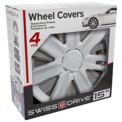 Škatla Swiss Drive “Wheel Covers 4 PCS” z vidnim srebrnim pokrovom GT X, velikost 15"