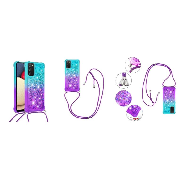 Gumiran ovitek z vrvico (TPUVr) za Samsung Galaxy A03s - Modro vijoličen s