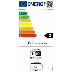 Samsung energijska nalepka na beli podlagi z lestvico A-G, označen razred G, poraba 81 kWh/1000 h in HDR 254 kWh.