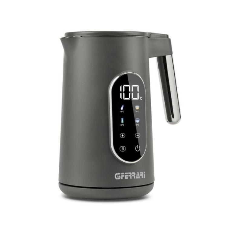 Električni grelnik vode G3 Ferrari v sivi barvi z digitalnim zaslonom za nastavitev temperature, sprednji pogled.