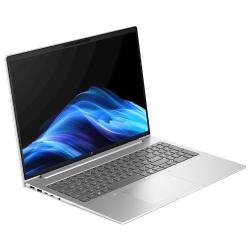 HP EliteBook prenosnik, prikazan pod kotom z odprtim zaslonom, aluminijastim ohišjem in veliko sledilno ploščico.