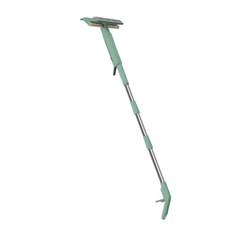 Čistilec oken z raztegljivim ročajem in gumijastim brisalcem na belem ozadju.