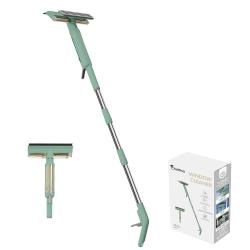 Čistilec oken z embalažo, prikaz nastavkov in raztegljive palice.