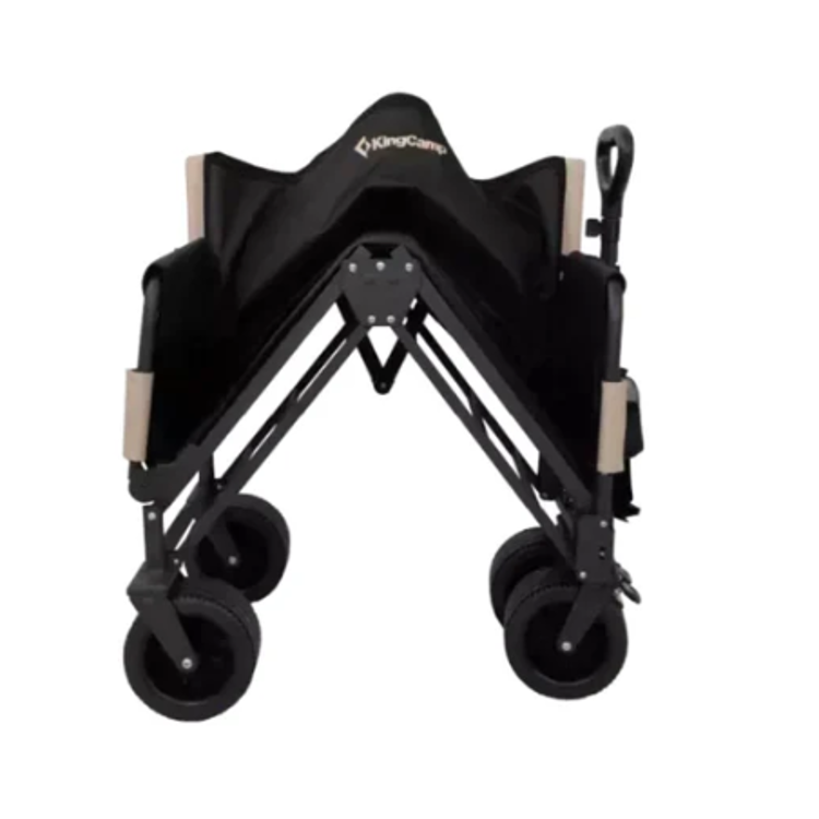 Popolnoma zložen KingCamp transportni voziček v kompaktnem formatu za shranjevanje.