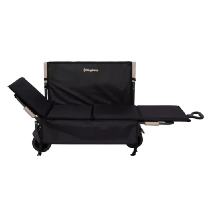 KingCamp zložljiv voziček razstavljen v ležalni položaj z dodatnim podaljškom.