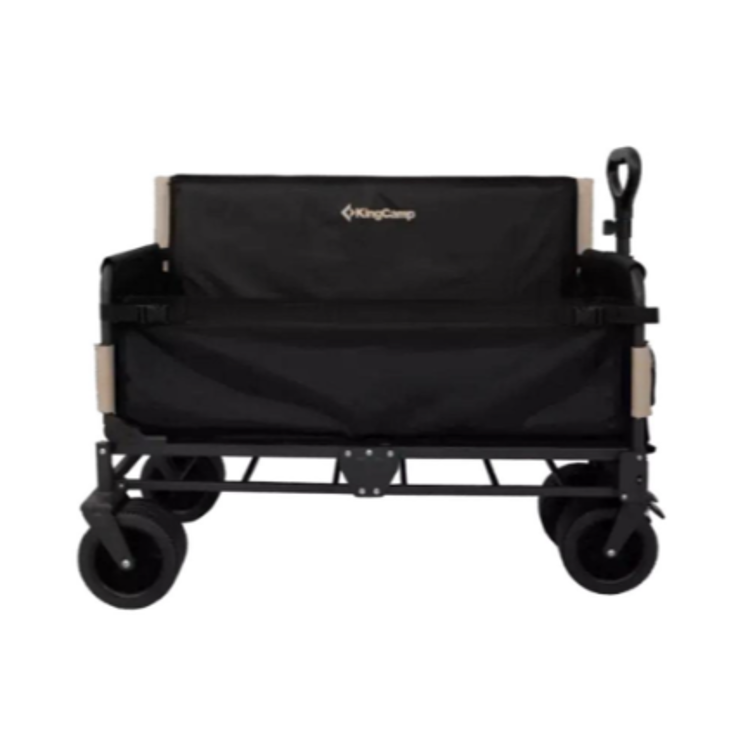 KingCamp zložljiv voziček s stabilnim kovinskim ogrodjem in vrtljivimi kolesi.
