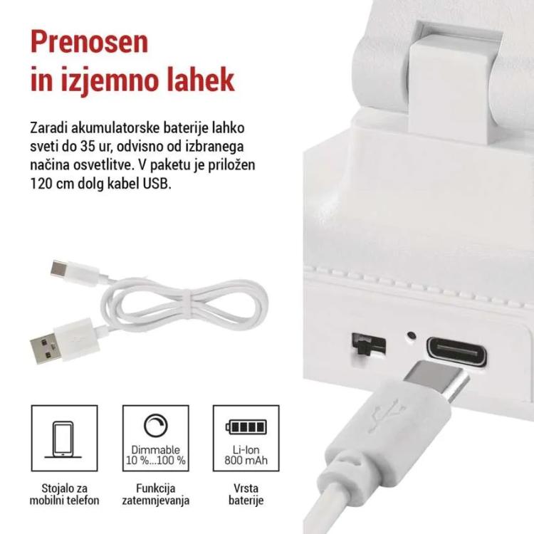 Namizna LED svetilka Emos AMY, polnilna, bela
