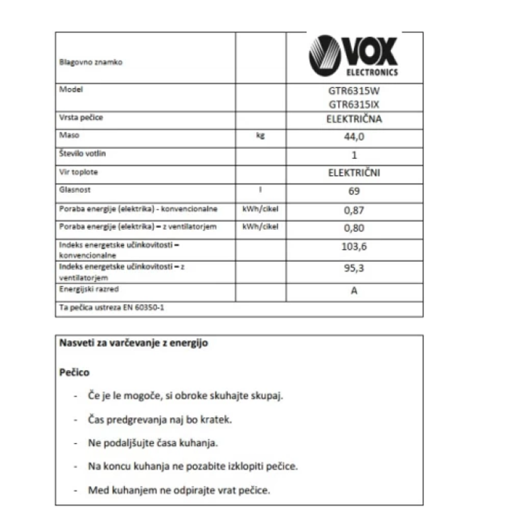 Kombinirani štedilnik VOX GTR 6315W (3x plin, 1x elektrika)_4