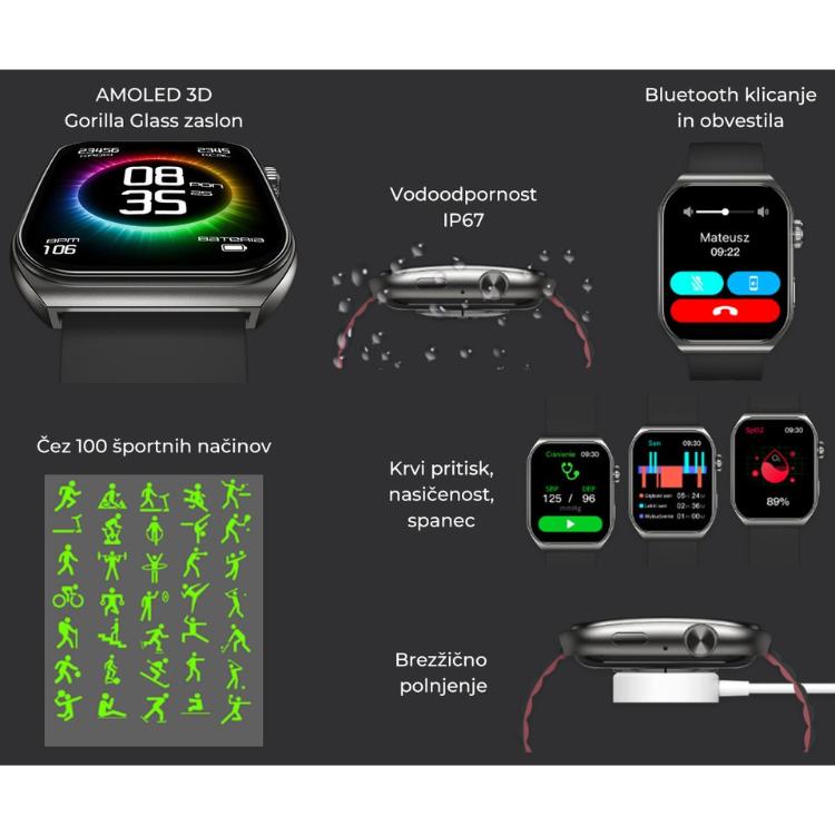 Pametna ura Forever Verfi SWM-300, 1.96" AMOLED zaslon, IP67, črna