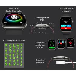 Pametna ura Forever Verfi SWM-300, 1.96" AMOLED zaslon, IP67, črna