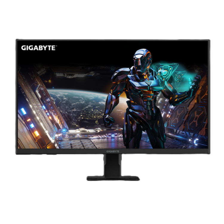 Sprednji pogled na monitor s tankimi robovi in ravnim zaslonom na osrednjem stojalu.