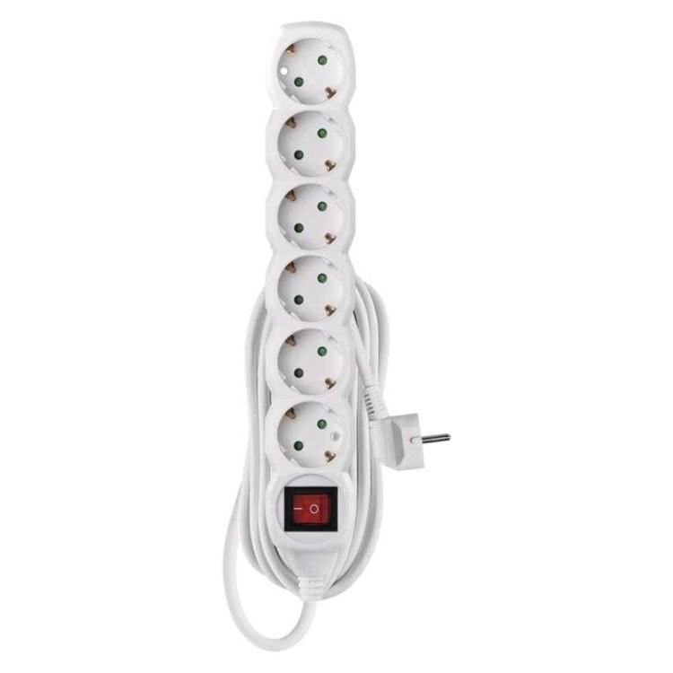 Podaljšek Emos 5 m / 6 vtičnic / s stikalom / beli / PVC / 1,5 mm2