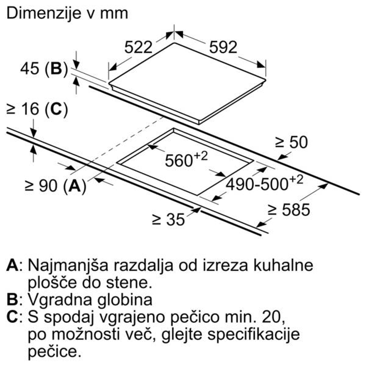 Steklokeramična kuhalna plošča Bosch PKE61RAA2E, 60 cm