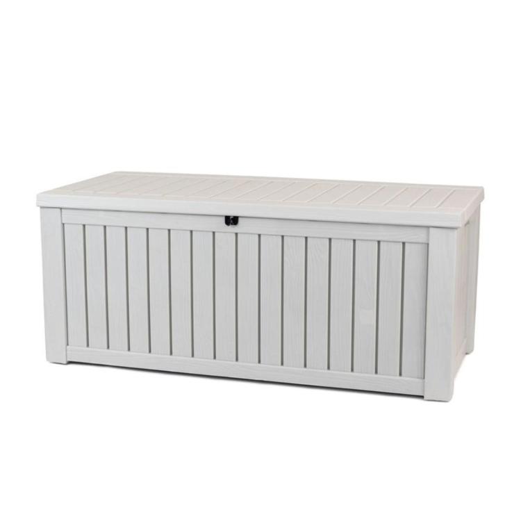 Keter vrtna shranjevalna skrinja v krem barvi, zaprta, pravokotna oblika